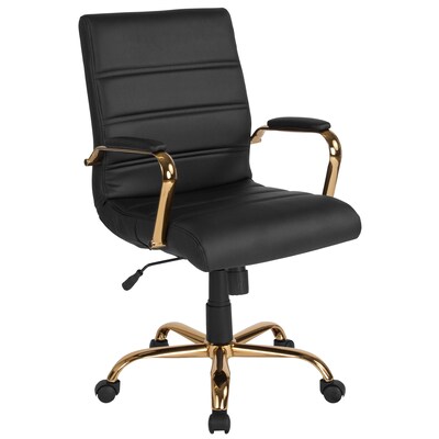 Flash Furniture Whitney Ergonomic LeatherSoft Swivel Mid-Back Executive Office Chair, Black/Gold (GO2286MBKGLD)