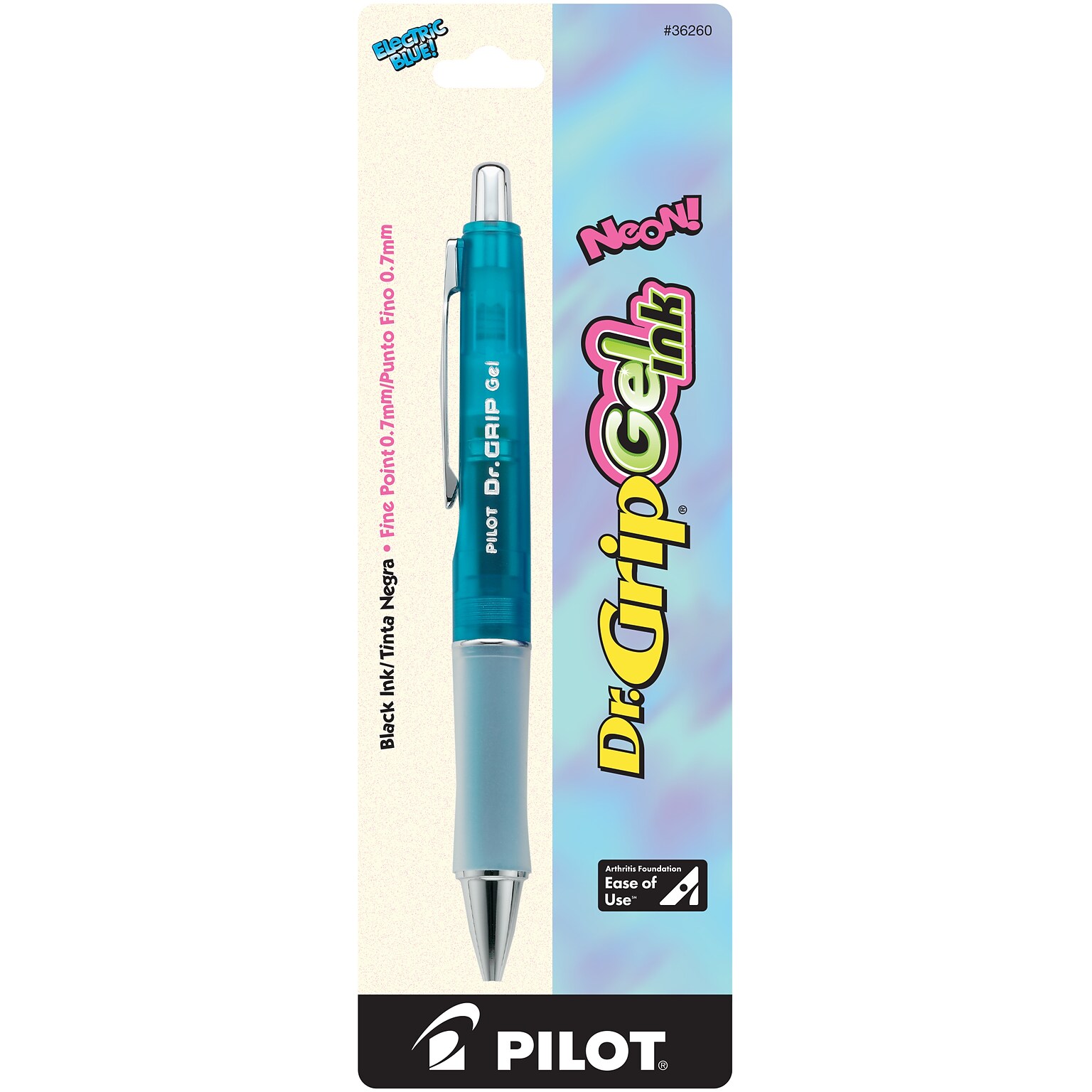 Pilot Dr. Grip Retractable Gel Pen, Fine Point, Black Ink, Blue Barrel (36260)