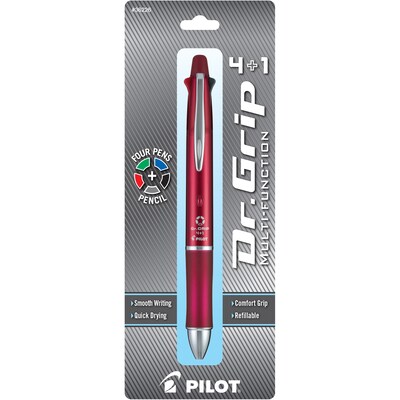 Pilot Dr. Grip 4 + 1 Multi-Function Pen + Pencil, Fine Point, 4 Assorted Inks (36226)
