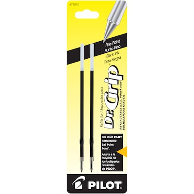 Pilot Dr. Grip Retractable Ballpoint Pen Refill, Fine Tip, Black Ink, 2/Pack (77210)