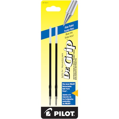 Pilot Dr. Grip Retractable Ballpoint Pen Refill, Fine Tip, Blue Ink, 2/Pack (77211)