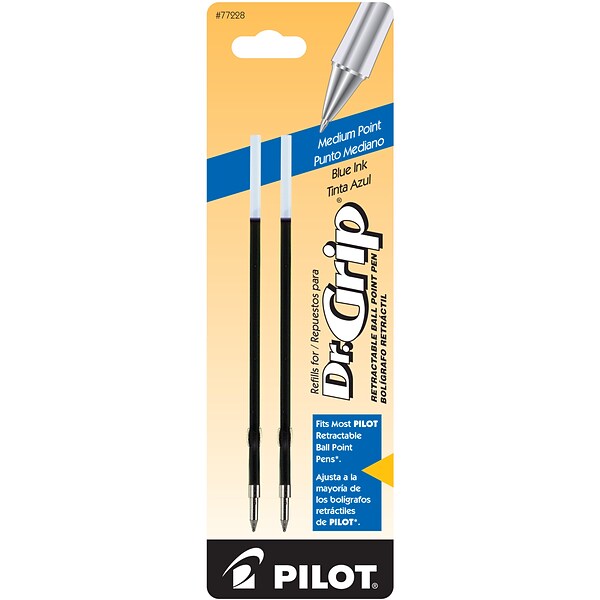 Pilot Grip Retractable Ballpoint Pen Refill, Medium Tip, Blue
