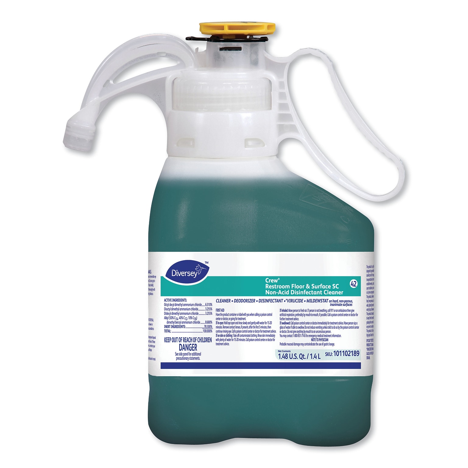 Crew Restroom Floor and Surface SC Non-Acid Disinfectant Cleaner, Fresh, 1.4 L Bottle, 2/Carton (153041)