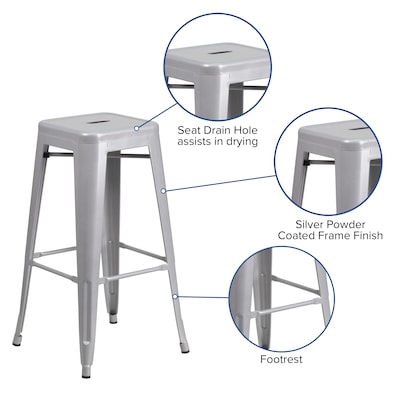 Flash Furniture Kai Industrial Metal Barstool without Back, Silver (CH3132030SIL)