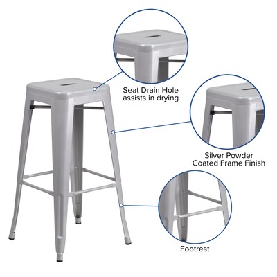 Flash Furniture Kai Industrial Metal Barstool without Back, Silver (CH3132030SIL)