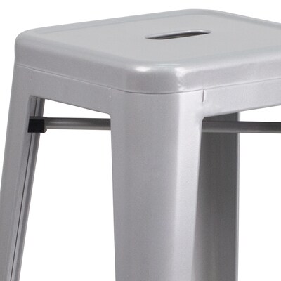 Flash Furniture Kai Industrial Metal Barstool without Back, Silver (CH3132030SIL)