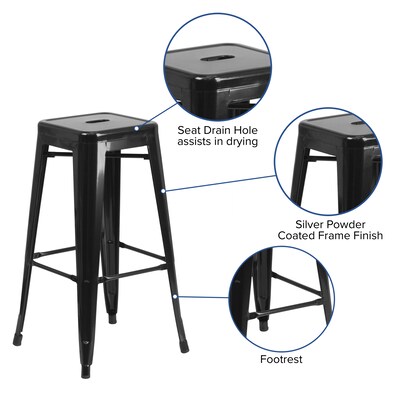 Flash Furniture Kai Industrial Metal Barstool without Back, Black (CH3132030BK)