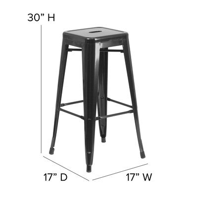 Flash Furniture Kai Industrial Metal Barstool without Back, Black (CH3132030BK)