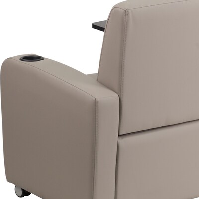 Flash Furniture Leather Guest Chair; Gray w/Tablet Arm, Front Wheel Casters and Cup Holder