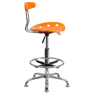 Flash Furniture Low Back Polymer Drafting Stool With Tractor Seat, Vibrant Orange