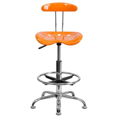 Flash Furniture Low Back Polymer Drafting Stool With Tractor Seat, Vibrant Orange