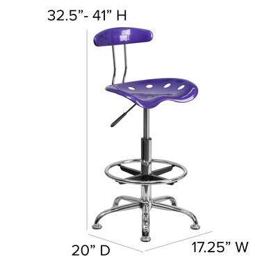 Flash Furniture Low Back Polymer Drafting Stool With Tractor Seat, Vibrant Violet (LF215VIOLET)