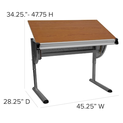 Flash Furniture 45.25"W Drafting Table, Cherry/Pewter (NAN-JN-2433-GG)