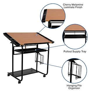 Flash Furniture 30 x 24 Melamine Adjustable Drawing & Drafting Table  w/Black Frame, Laminate
