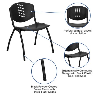 Flash Furniture HERCULES Series Plastic Stack Chair with Oval Cutout Back, Black (RUTNF01ABK)