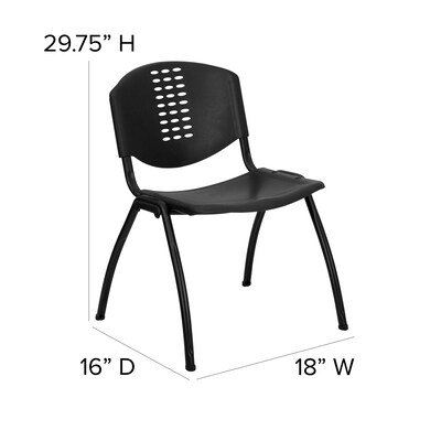 Flash Furniture HERCULES Series Plastic Stack Chair with Oval Cutout Back, Black (RUTNF01ABK)