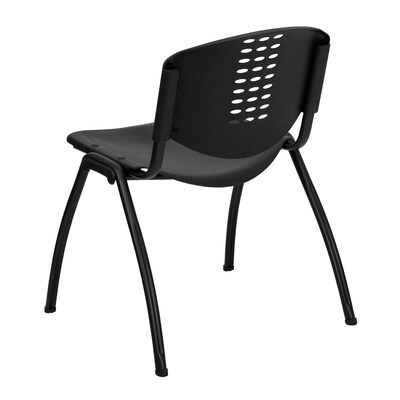 Flash Furniture HERCULES Series Plastic Stack Chair with Oval Cutout Back, Black (RUTNF01ABK)