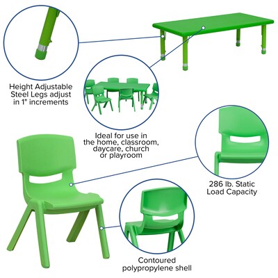 Flash Furniture Emmy Rectangular Activity Table Set, 24" x 48", Height Adjustable, Green (YCX13RECTBLGNE)