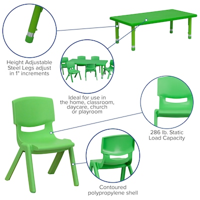 Flash Furniture Emmy Rectangular Activity Table Set, 24" x 48", Height Adjustable, Green (YCX13RECTBLGNE)