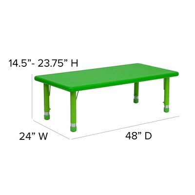 Flash Furniture Emmy Rectangular Activity Table Set, 24" x 48", Height Adjustable, Green (YCX13RECTBLGNE)