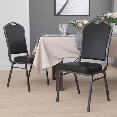 Flash Furniture HERCULES Series Vinyl Banquet Stacking Chair, Black/Silver Vein Frame, 4 Pack (4FDC01SVBKVY)