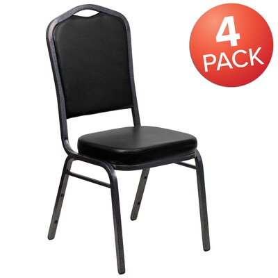 Flash Furniture HERCULES Series Vinyl Banquet Stacking Chair, Black/Silver Vein Frame, 4 Pack (4FDC01SVBKVY)