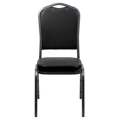 Flash Furniture HERCULES Series Vinyl Banquet Stacking Chair, Black/Silver Vein Frame, 4 Pack (4FDC01SVBKVY)