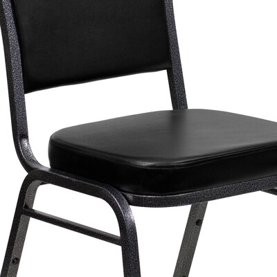 Flash Furniture HERCULES Series Vinyl Banquet Stacking Chair, Black/Silver Vein Frame, 4 Pack (4FDC01SVBKVY)