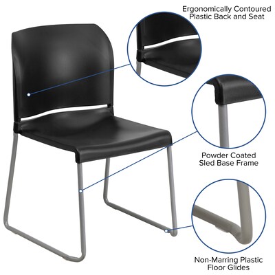 Flash Furniture HERCULES Series Plastic Contoured Stack Chair with Sled Base, Black/Gray (RUT238ABK)