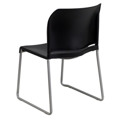 Flash Furniture HERCULES Series Plastic Contoured Stack Chair with Sled Base, Black/Gray (RUT238ABK)