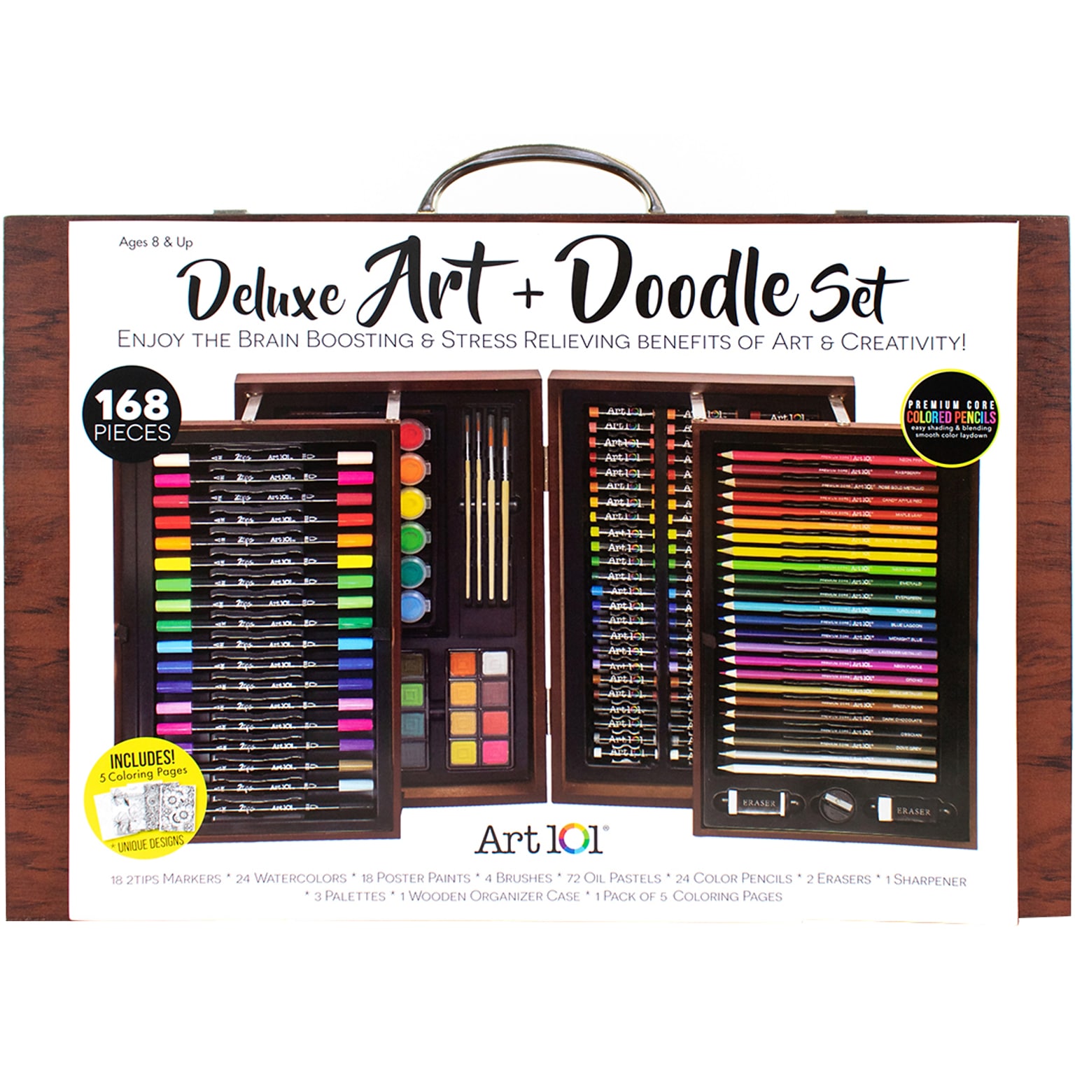 Art 101 Deluxe Art and Doodle Art Set, Assorted Colors, 168 Pieces (53168)