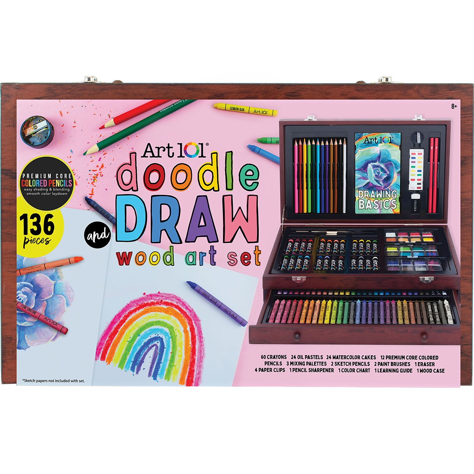 Art 101 Doodle and Draw Art Set, Assorted Colors, 136 Pieces (53136)