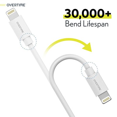 Overtime Apple MFi Certified Lighting USB 4ft Cable for iPhone/iPad/iPod Touch, White, Pack of 3 (CE