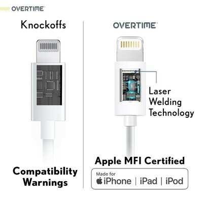 Overtime Apple MFi Certified Lighting USB 4ft Cable for iPhone/iPad/iPod Touch, White, Pack of 3 (CE14541A)