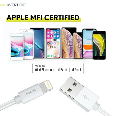 Overtime Apple MFi Certified Lighting USB 4ft Cable for iPhone/iPad/iPod Touch, White, Pack of 3 (CE14541A)