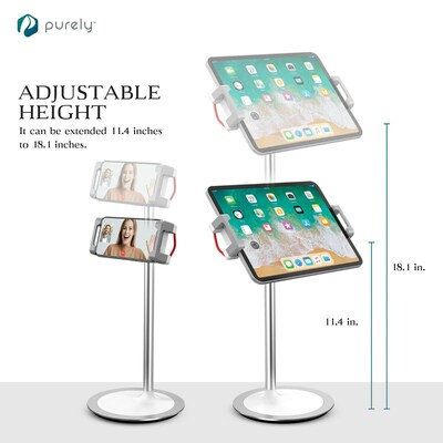 Purely Tablet Stand PPSH119 with Weighted Base, Swivel Head, and Anti-slip Grip for Tablets and Phones, Metal