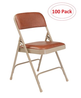 NPS 1200 Series Vinyl Padded Premium Folding Chairs, Honey Brown/Beige, 100 Pack (1203/100)