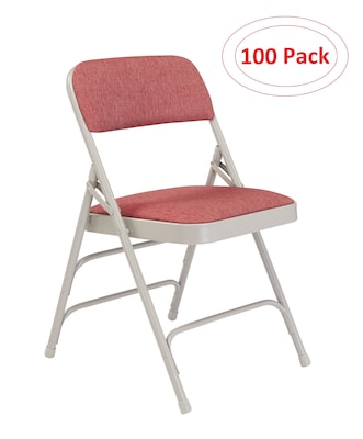 NPS 2300 Series Fabric Padded Triple Brace Double Hinge Premium Folding Chairs, Majestic Cabernet/Gray, 100 Pack (2308/100)