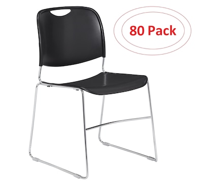 NPS 8500 Series Steel Frame Compact Plastic Stack Chair, Black, 80 Pack (8510/80)