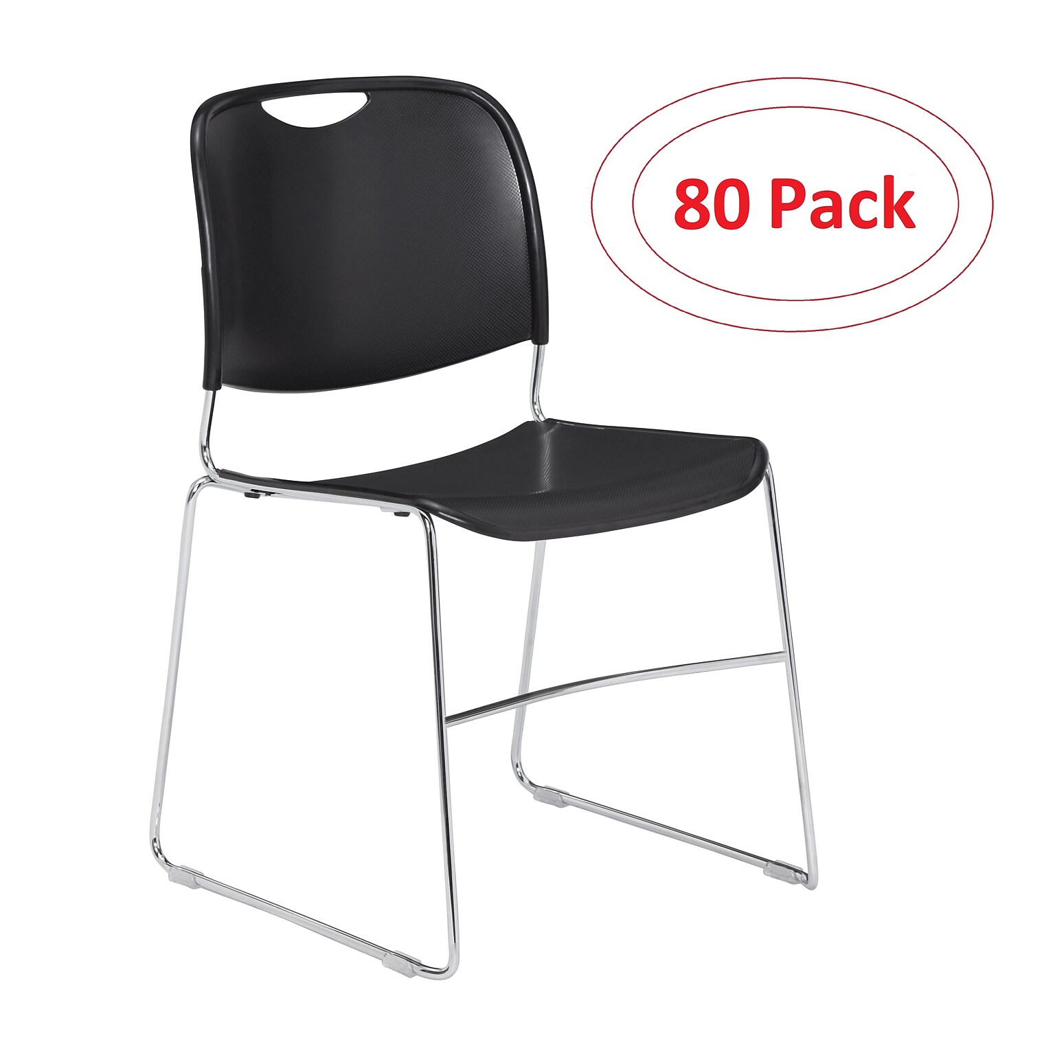 NPS 8500 Series Steel Frame Compact Plastic Stack Chair, Black, 80 Pack (8510/80)