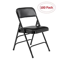 NPS 1300 Series Premium Vinyl Upholstered Triple Brace Double Hinge Folding Chair, Black, 100 Pack (