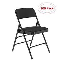 NPS 2300 Series Fabric Padded Triple Brace Double Hinge Premium Folding Chairs, Midnight Black/Black