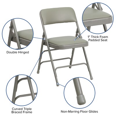 Flash Furniture HERCULES Series Vinyl Folding Chair, Gray, 2/Pack (2HAMC309AVGY)