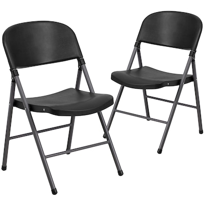 Flash Furniture HERCULES Series Plastic Folding Chair, Black/Charcoal, 2/Pack (2DADYCD50)