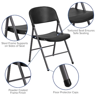 Flash Furniture HERCULES Series Plastic Folding Chair, Black/Charcoal, 2/Pack (2DADYCD50)