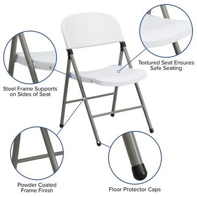 Flash Furniture HERCULES Series Plastic Folding Chair, White, 2/Pack (2DADYCD70WH)