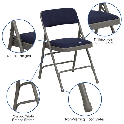 Flash Furniture HERCULES Series Fabric Folding Chair, Navy Blue, 2/Pack (2HAMC309AFNVY)