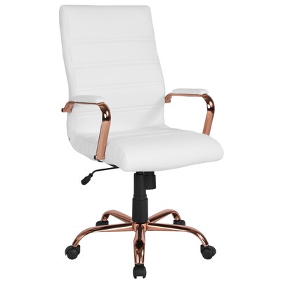Flash Furniture Whitney Ergonomic LeatherSoft Swivel High Back Executive Office Chair, White/Rose Gold  (GO2286HWHRSGLD)