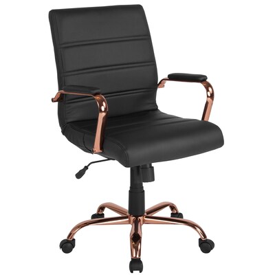 Flash Furniture Whitney Ergonomic LeatherSoft Swivel Mid-Back Executive Office Chair, Black/Rose Gold (GO2286MBKRSGLD)