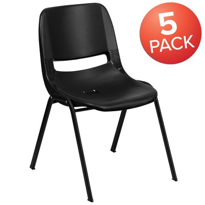 Flash Furniture HERCULES Series Plastic Shell Stack Chair, Black, 5 Pack (5RUTEO1BK)